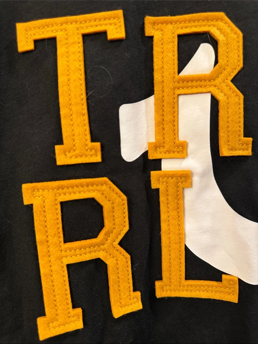 True Religion Men’s Black Tee with Yellow & White Appliqué Logo